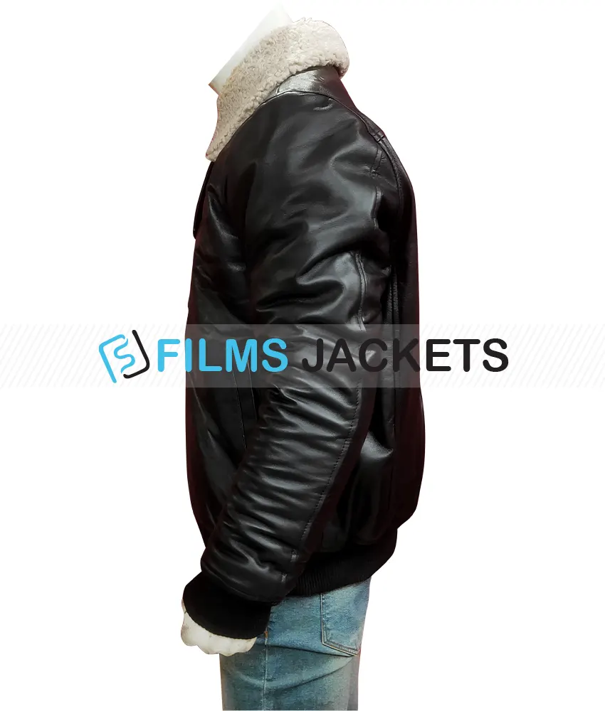 Men's Aviator Black Leather Bomber Jacket Men's Aviator Black Leather Bomber Jacket - Image 7