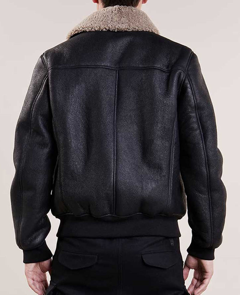 Men's Aviator Black Leather Bomber Jacket Men's Aviator Black Leather Bomber Jacket - Image 2