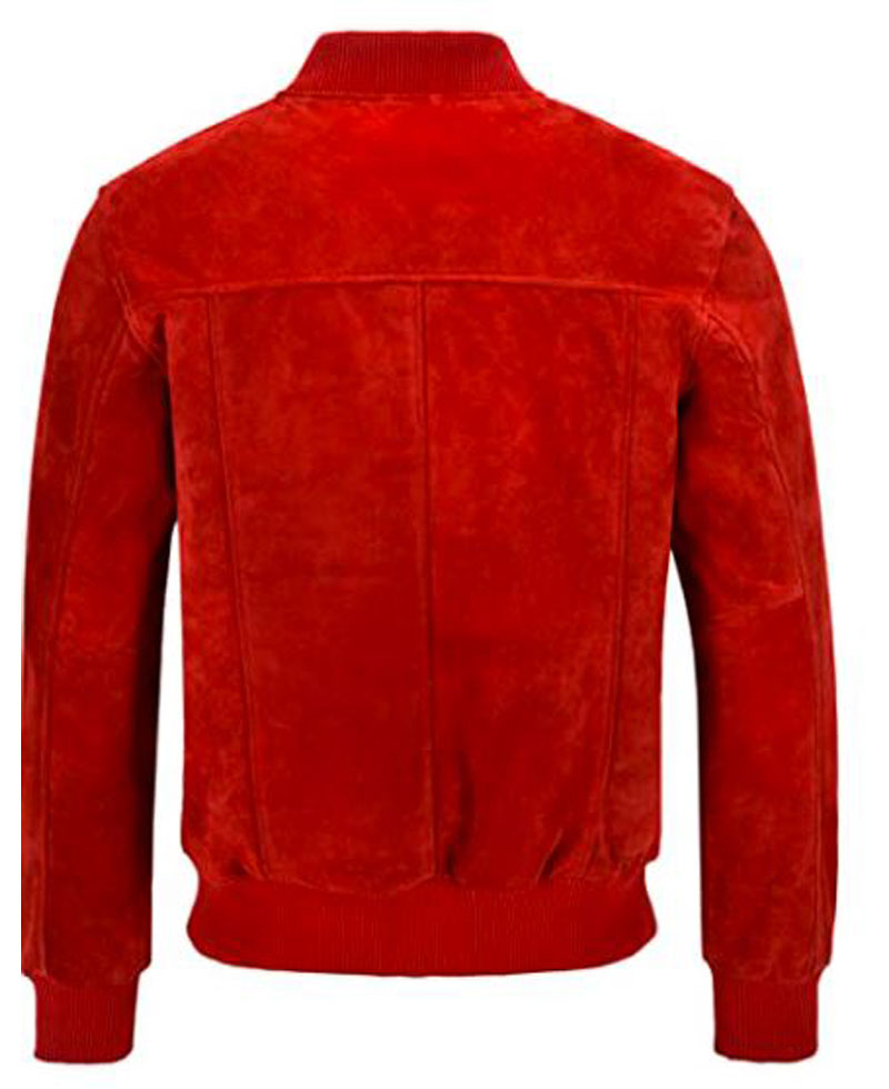 Men's Classic Bomber 70's Suede Red Jacket Men's Classic Bomber 70's Suede Red Jacket - Image 2