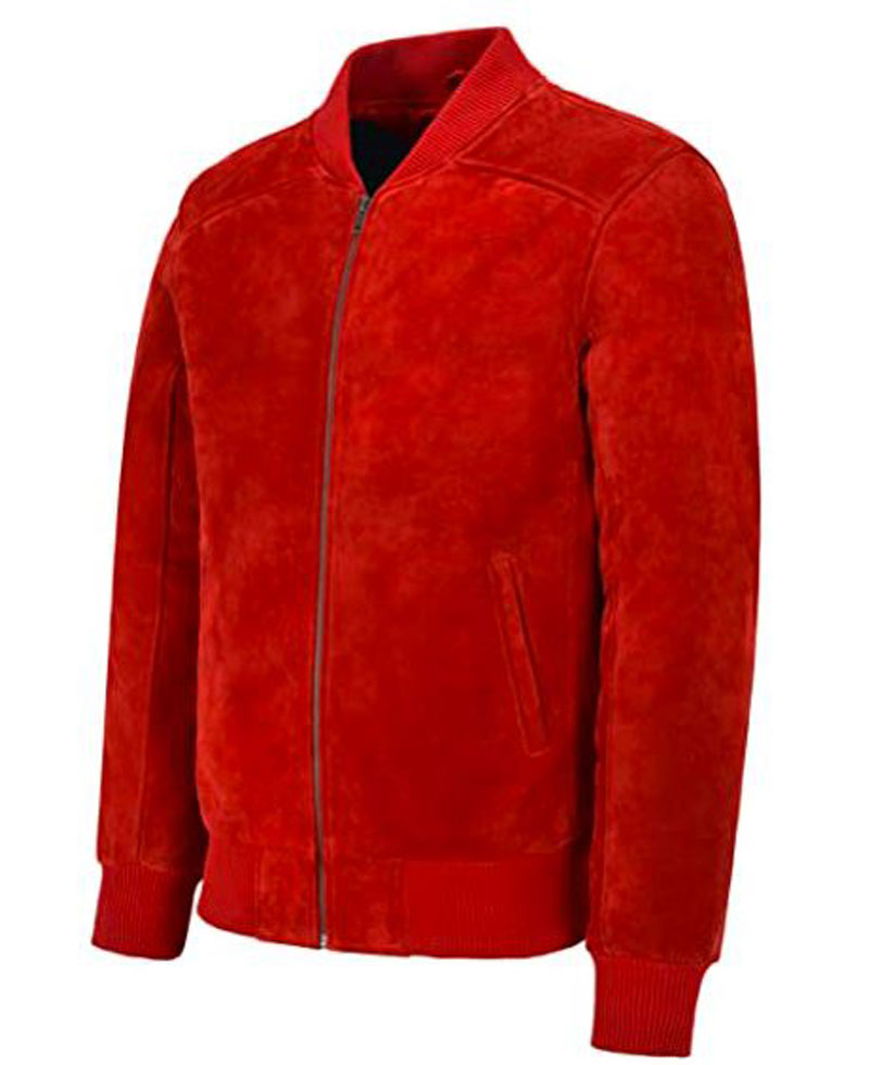 Men's Classic Bomber 70's Suede Red Jacket Men's Classic Bomber 70's Suede Red Jacket - Image 3