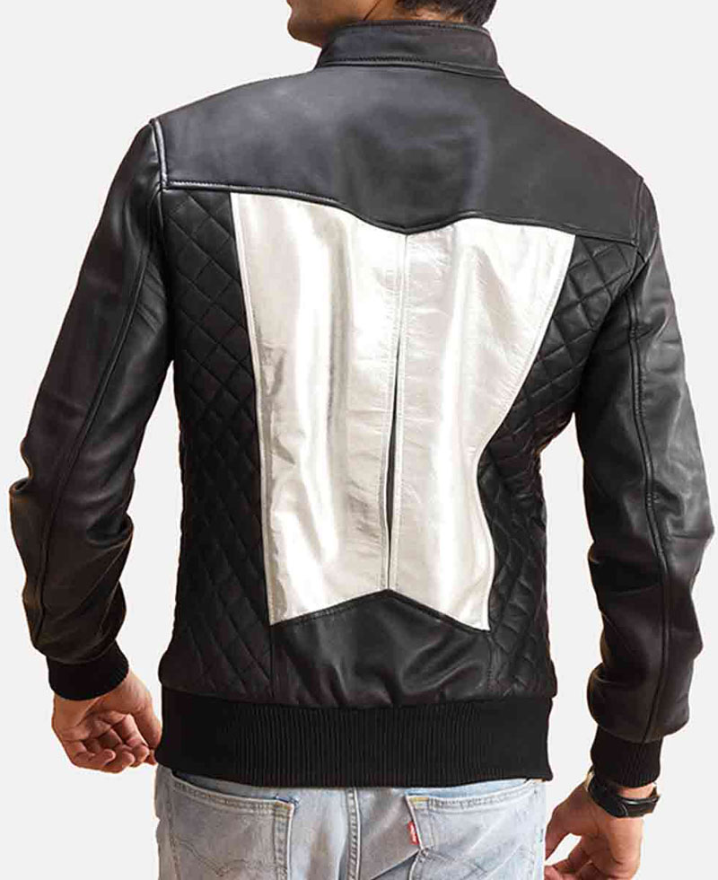 Men's Spade Silver Bomber Leather Jacket Men's Spade Silver Bomber Leather Jacket - Image 2