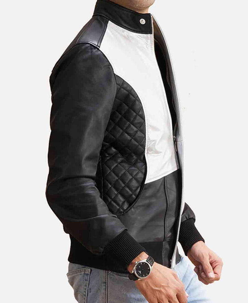Men's Spade Silver Bomber Leather Jacket Men's Spade Silver Bomber Leather Jacket - Image 3
