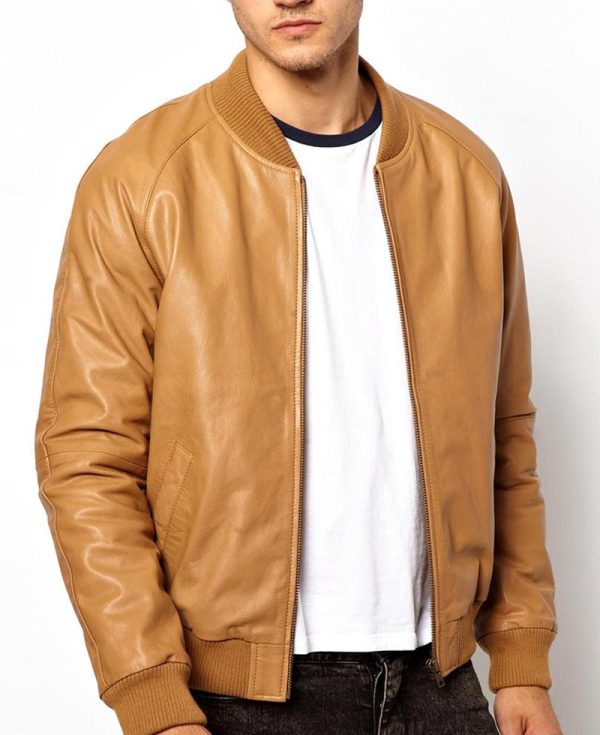 Men's Bomber Casual Wear Tan Brown Leather Jacket