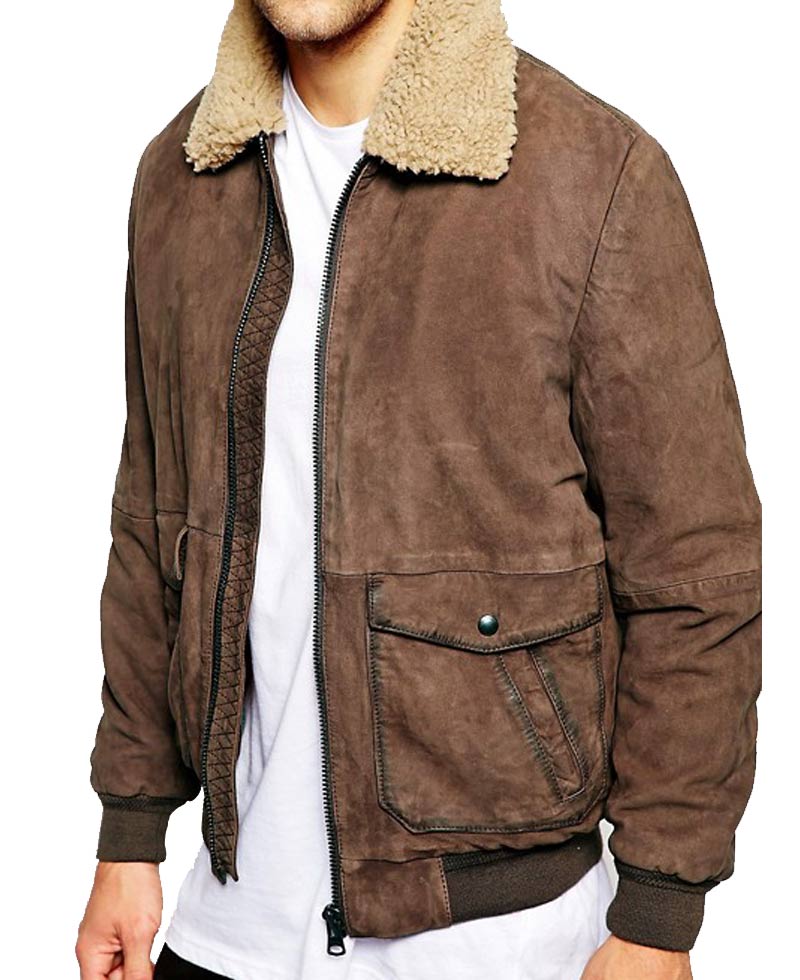 Men's Bomber Wrangler Leather Jacket with Fur Collar Men's Bomber Wrangler Leather Jacket with Fur Collar - Image 2