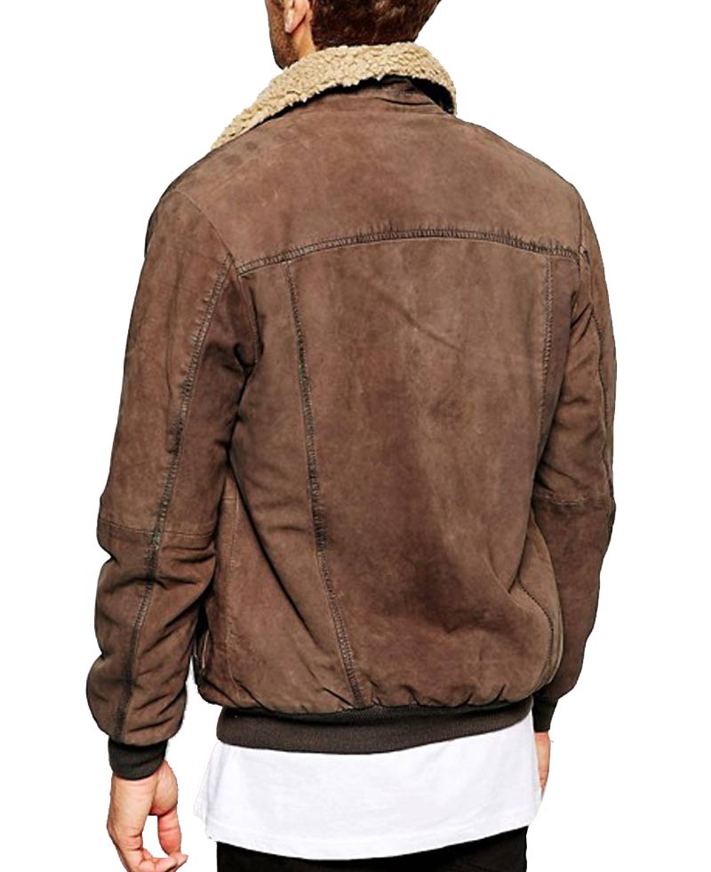 Men's Bomber Wrangler Leather Jacket with Fur Collar Men's Bomber Wrangler Leather Jacket with Fur Collar - Image 3