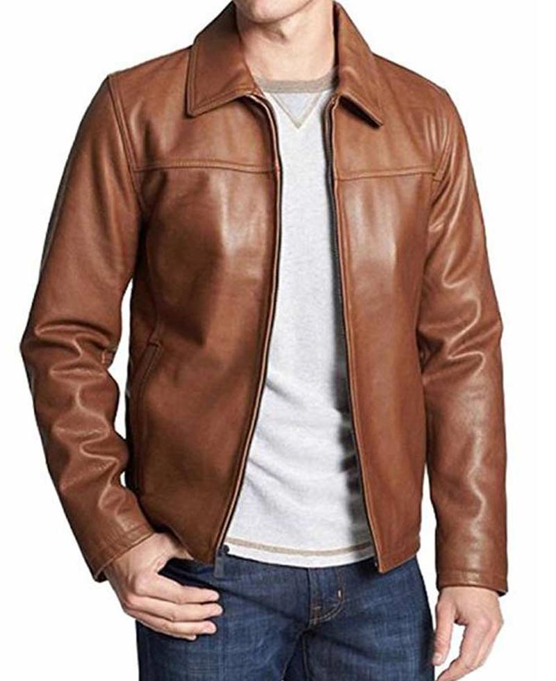 Men's Casual Wear Shirt Collar Brown Leather Jacket Men's Casual Wear Shirt Collar Brown Leather Jacket