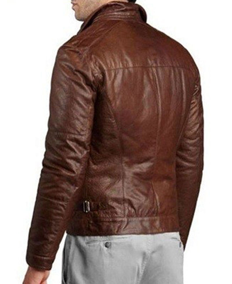 Men's Slim Fit Biker Brown Leather Jacket Men's Slim Fit Biker Brown Leather Jacket - Image 2