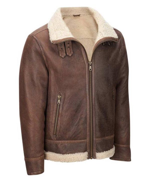 Men's Aviator Faux Shearling Brown Leather Jacket
