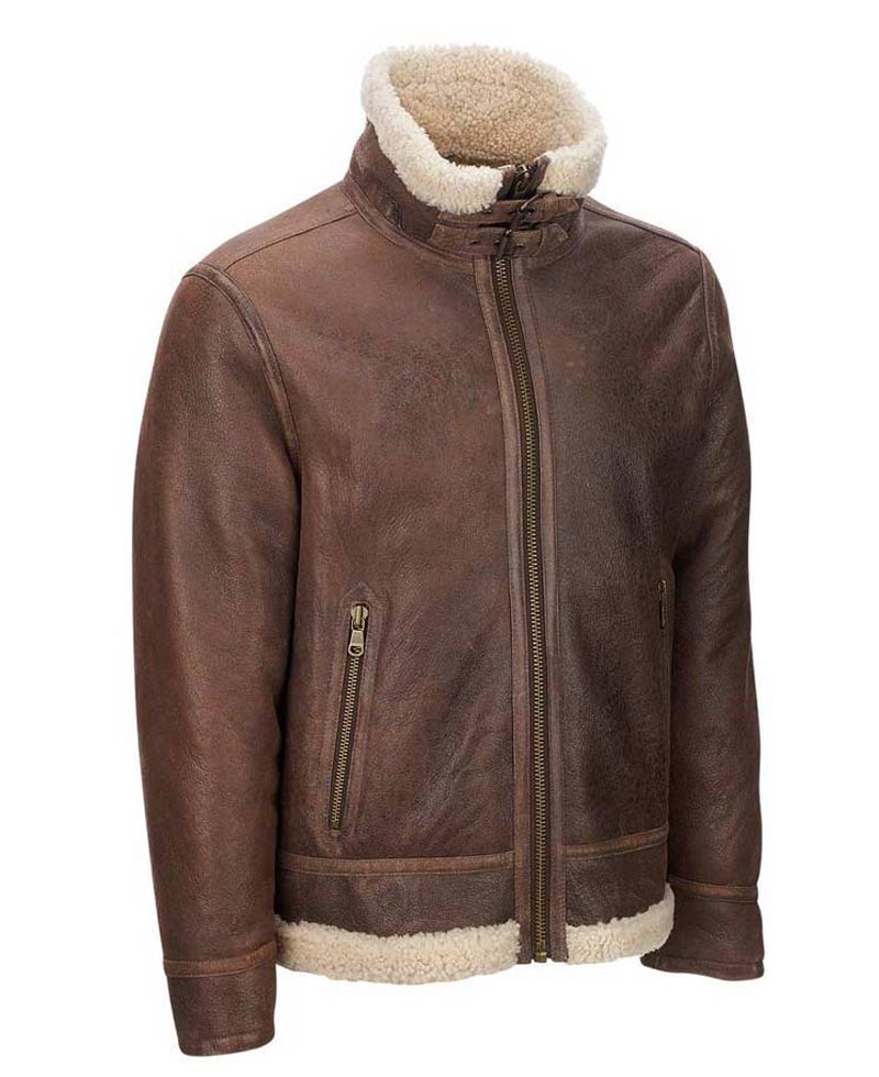 Men's Aviator Faux Shearling Brown Leather Jacket Men's Aviator Faux Shearling Brown Leather Jacket - Image 3