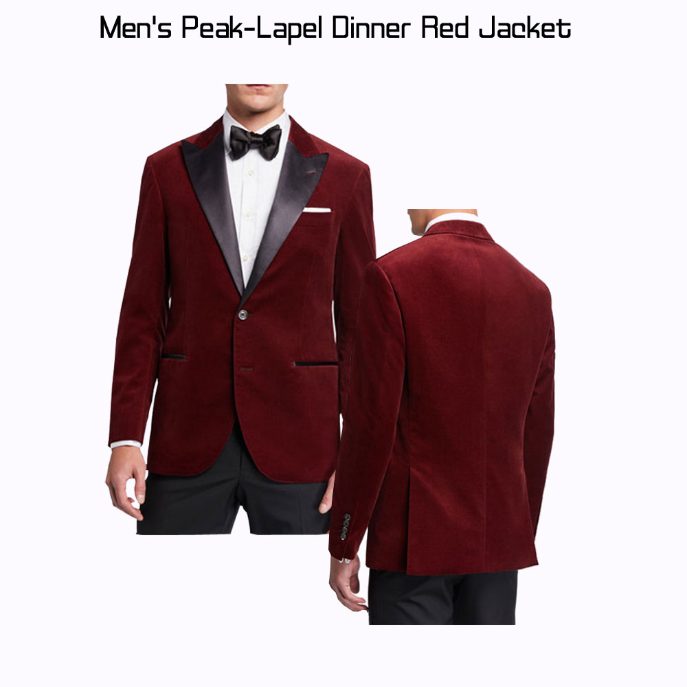 Men's Dinner Red Velvet Peak-Lapel Jacket Men's Dinner Red Velvet Peak-Lapel Jacket - Image 3