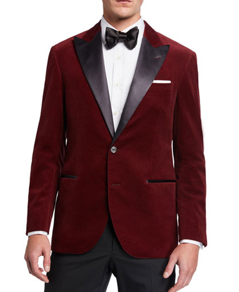 Men's Dinner Red Velvet Peak-Lapel Jacket Men's Dinner Red Velvet Peak-Lapel Jacket