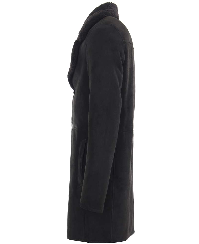Men's Button Closure Black Suede Shearling Coat Men's Button Closure Black Suede Shearling Coat - Image 2
