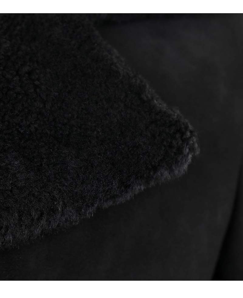 Men's Button Closure Black Suede Shearling Coat Men's Button Closure Black Suede Shearling Coat - Image 5