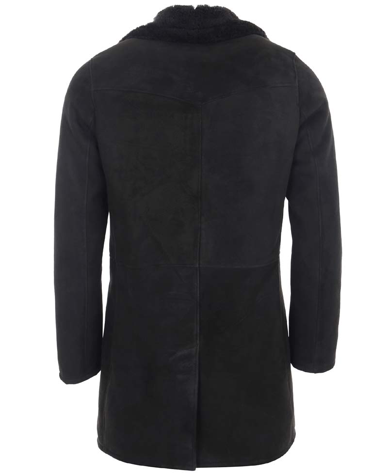 Men's Button Closure Black Suede Shearling Coat Men's Button Closure Black Suede Shearling Coat - Image 6
