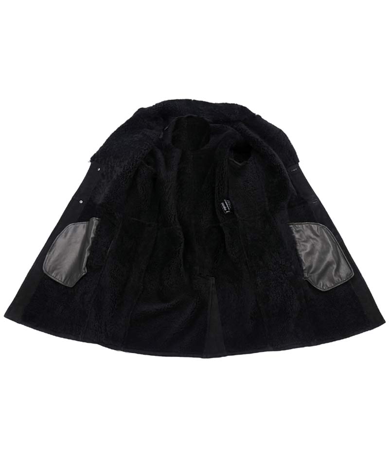 Men's Button Closure Black Suede Shearling Coat Men's Button Closure Black Suede Shearling Coat - Image 4