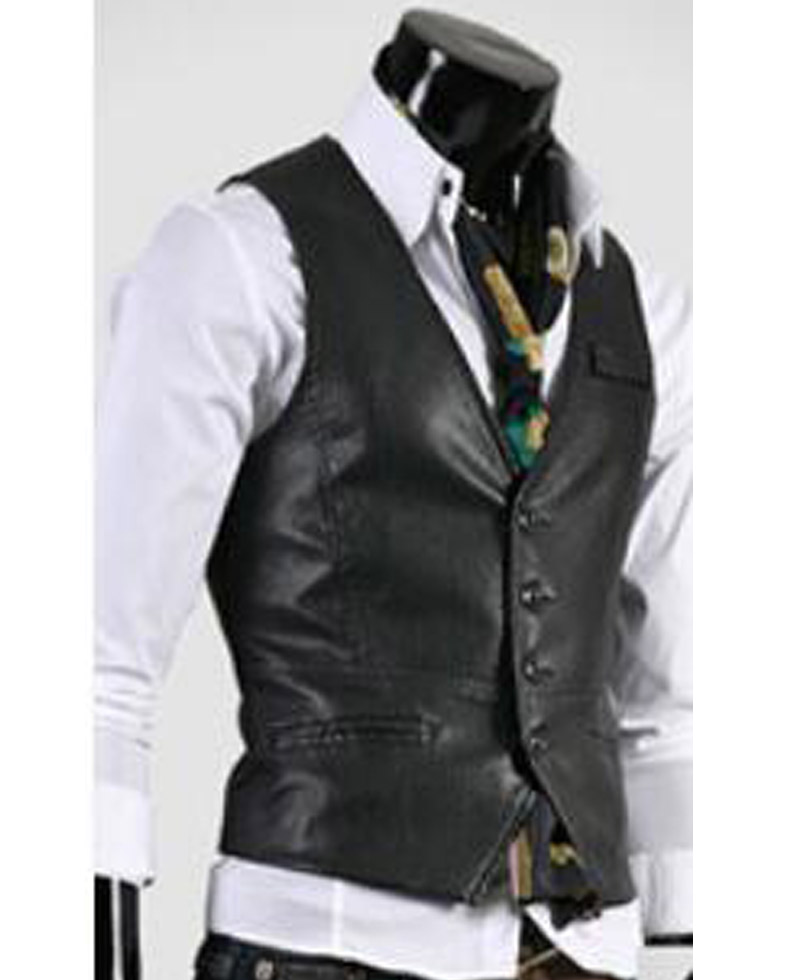 Men's Button Closure Slim Fit Leather Vest Men's Button Closure Slim Fit Leather Vest - Image 3