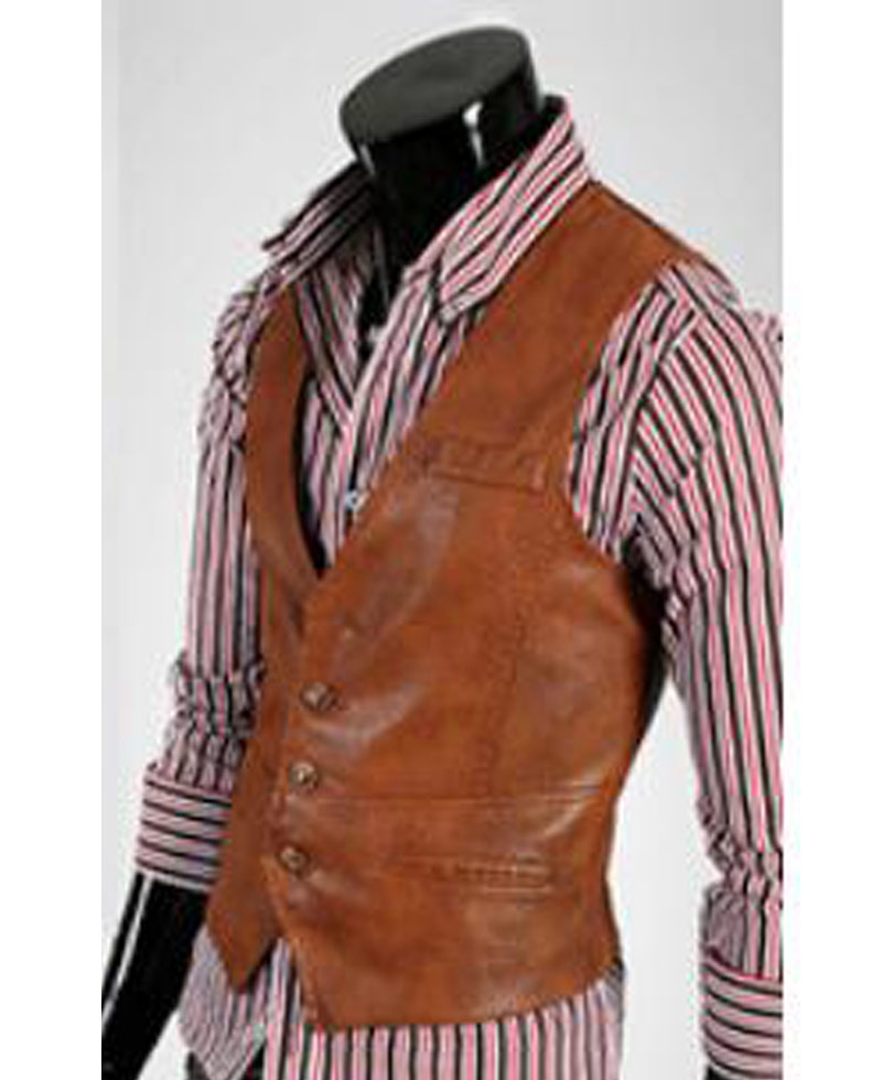 Men's Button Closure Slim Fit Leather Vest Men's Button Closure Slim Fit Leather Vest - Image 2