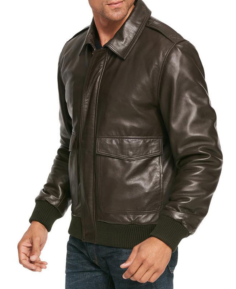 Men's Bomber Chocolate Brown Leather Jacket