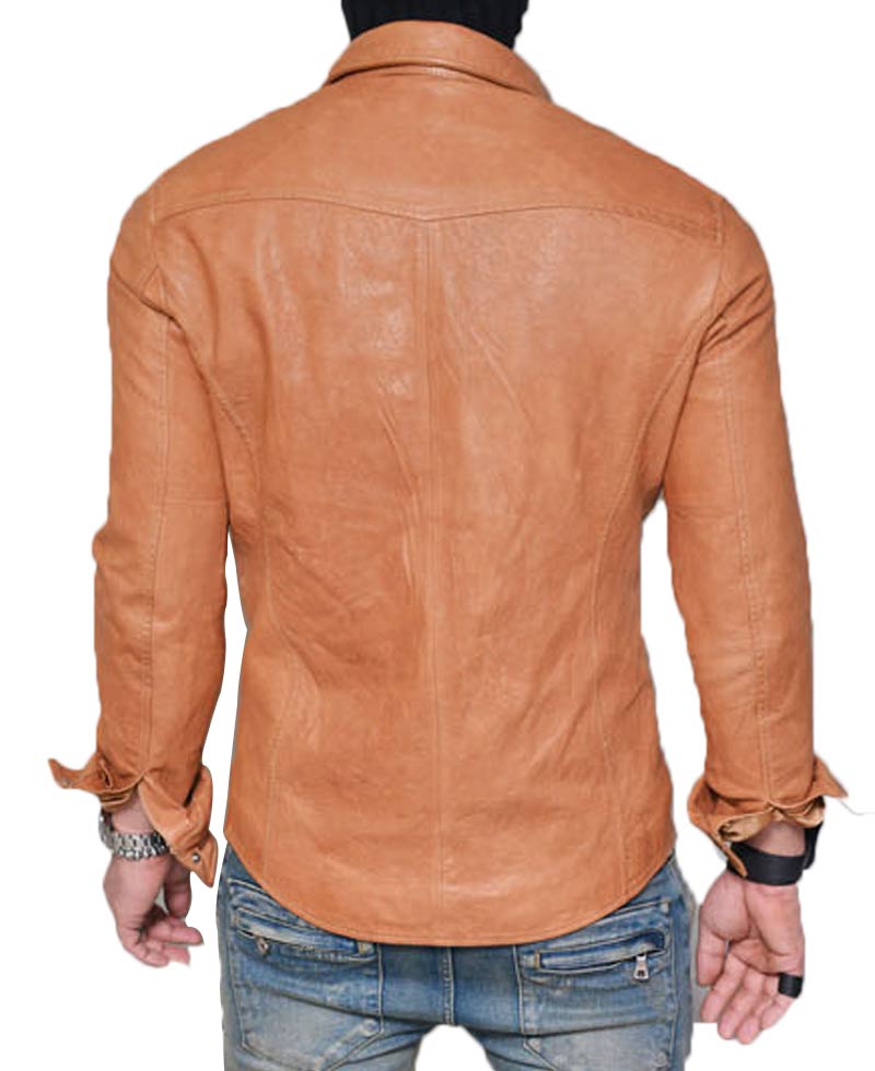 Men's Shirt Collar Casual Lambskin Leather Jacket Men's Shirt Collar Casual Lambskin Leather Jacket - Image 3