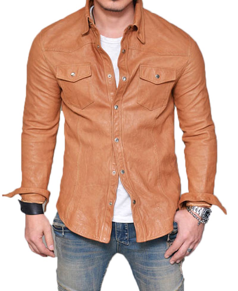Men's Shirt Collar Casual Lambskin Leather Jacket Men's Shirt Collar Casual Lambskin Leather Jacket - Image 2