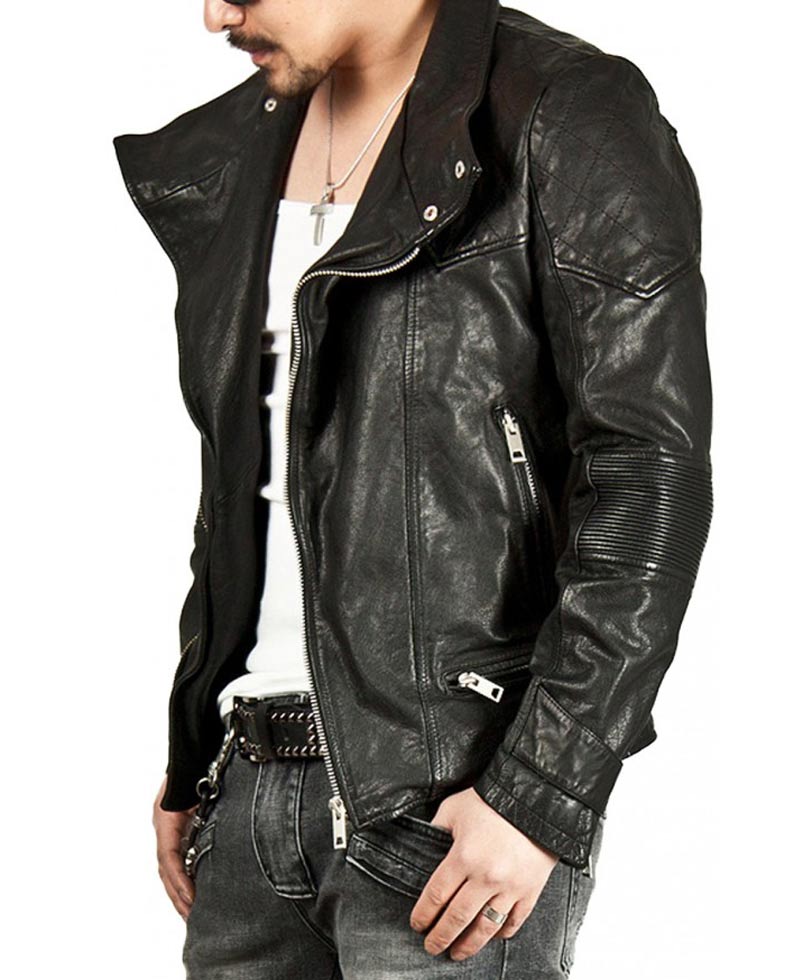 Men's Casual Stand Collar Black Leather Jacket Men's Casual Stand Collar Black Leather Jacket - Image 3