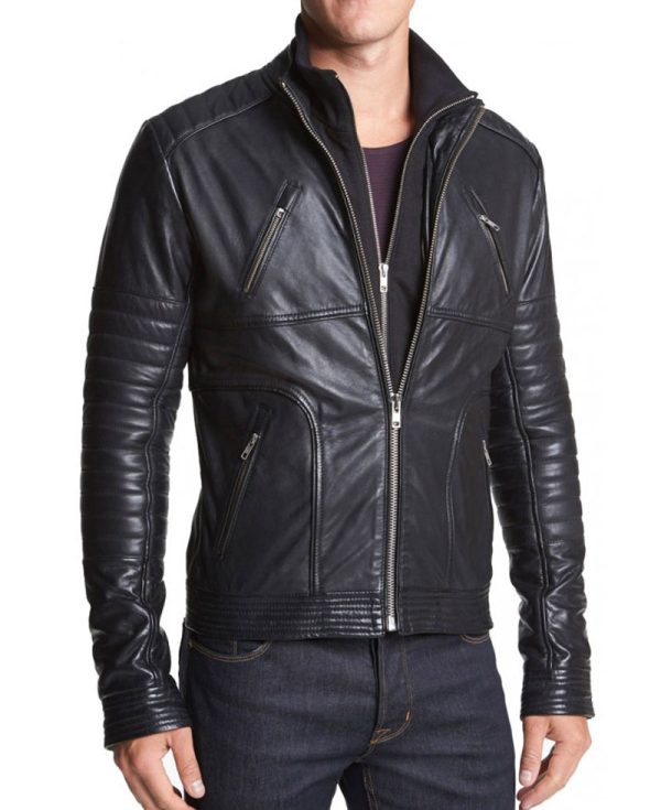 Mens Casual Wear Padded Sleeves Biker Style Leather Jacket