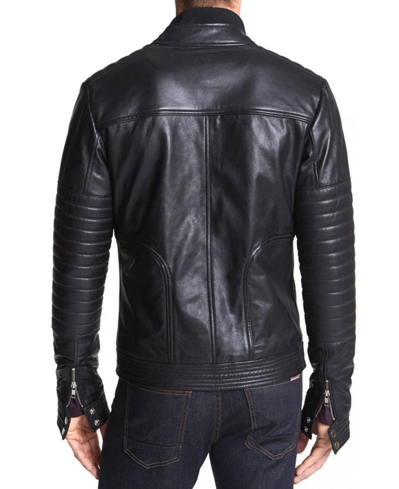 Mens Casual Wear Padded Sleeves Biker Style Leather Jacket Mens Casual Wear Padded Sleeves Biker Style Leather Jacket - Image 2