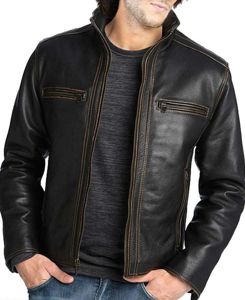Men's Stylish 100% Real Leather Casual Black Jacket Men's Stylish 100% Real Leather Casual Black Jacket