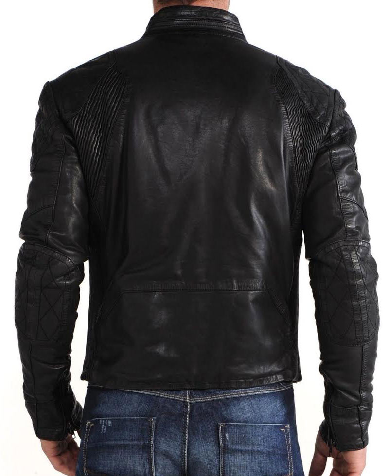 Men's Casual Black Leather Snap Button Jacket Men's Casual Black Leather Snap Button Jacket - Image 2