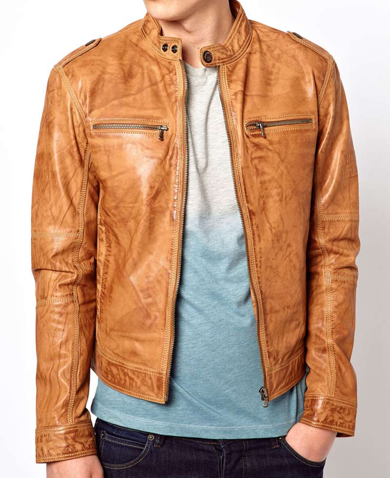 Men's Casual Distressed Brown Leather Moto Jacket Men's Casual Distressed Brown Leather Moto Jacket