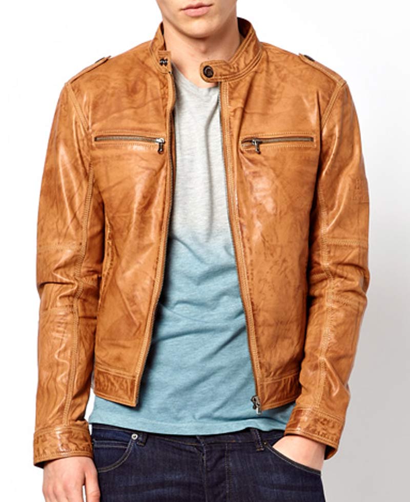 Men's Casual Distressed Brown Leather Moto Jacket Men's Casual Distressed Brown Leather Moto Jacket - Image 3