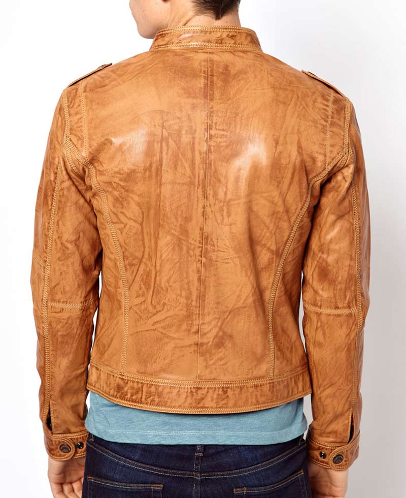 Men's Casual Distressed Brown Leather Moto Jacket Men's Casual Distressed Brown Leather Moto Jacket - Image 2