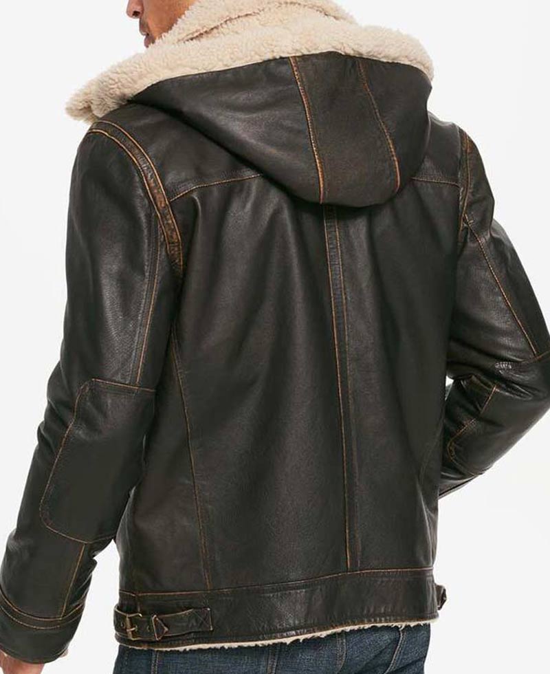 Men's Casual Waxed Brown Leather Jacket with Removable Hoodie Men's Casual Waxed Brown Leather Jacket with Removable Hoodie - Image 2