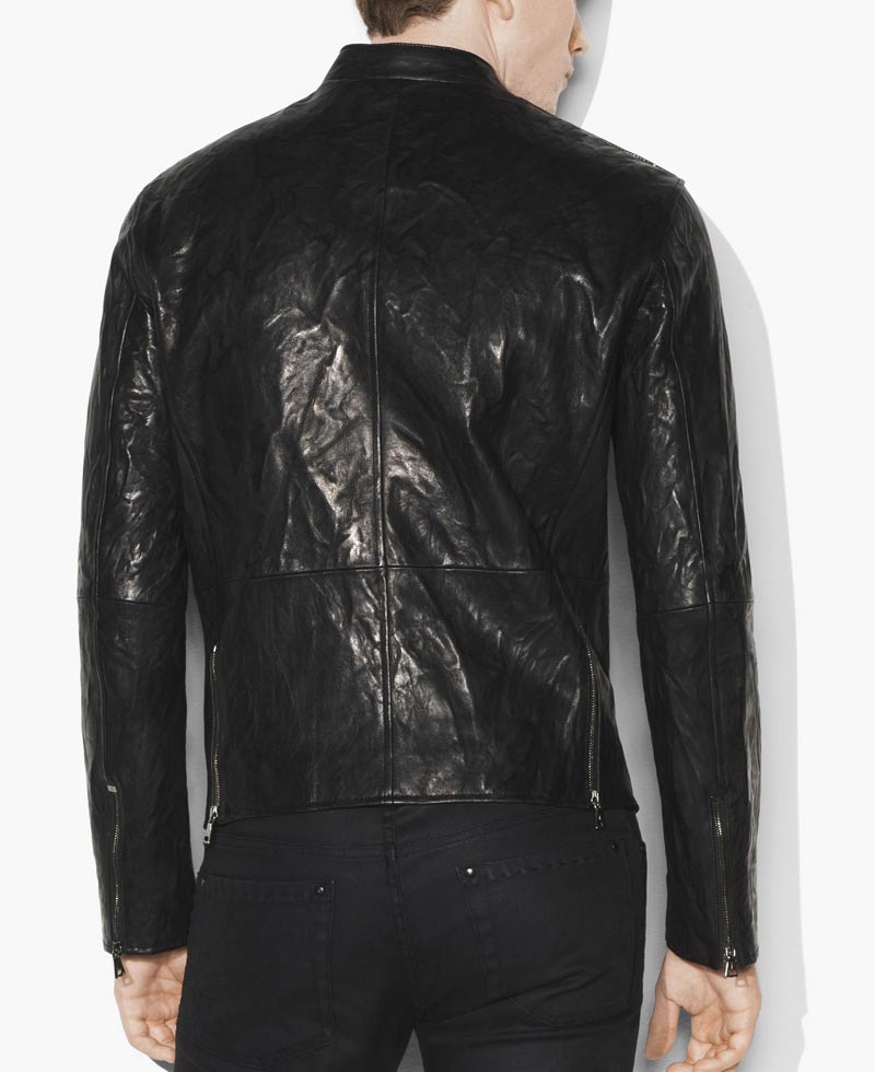 Men's Causal Crinkled Black Leather Jacket Men's Causal Crinkled Black Leather Jacket - Image 2