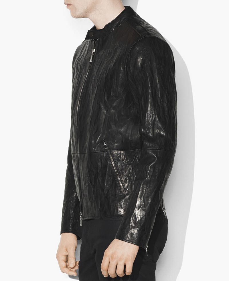 Men's Causal Crinkled Black Leather Jacket Men's Causal Crinkled Black Leather Jacket - Image 3