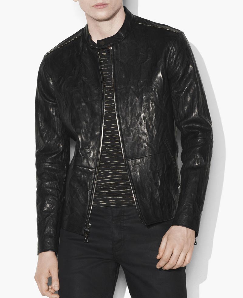 Men's Causal Crinkled Black Leather Jacket