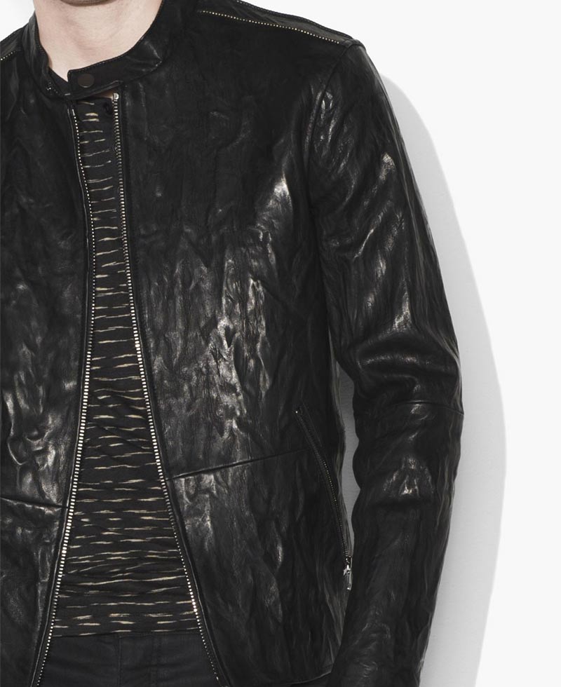 Men's Causal Crinkled Black Leather Jacket Men's Causal Crinkled Black Leather Jacket - Image 4