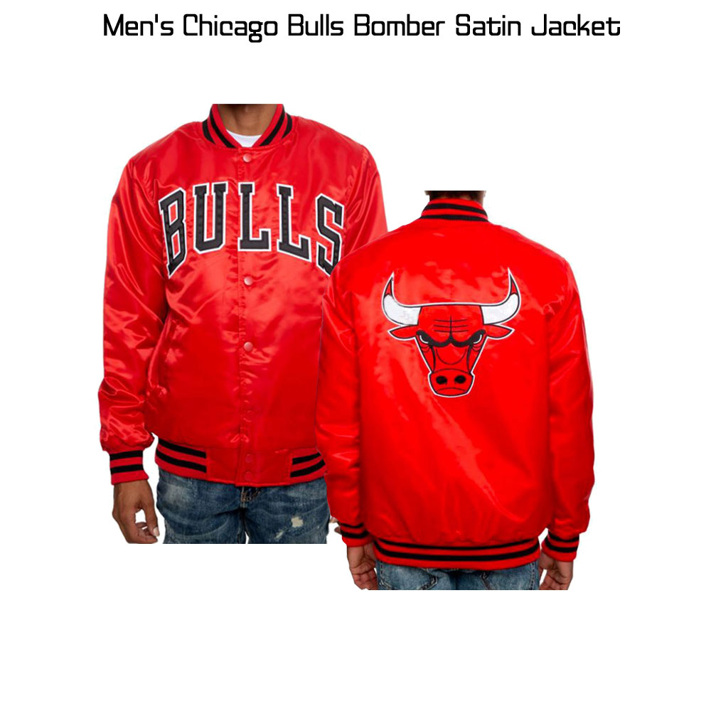 Men's Chicago Bulls Bomber Satin Red Jacket Men's Chicago Bulls Bomber Satin Red Jacket - Image 4