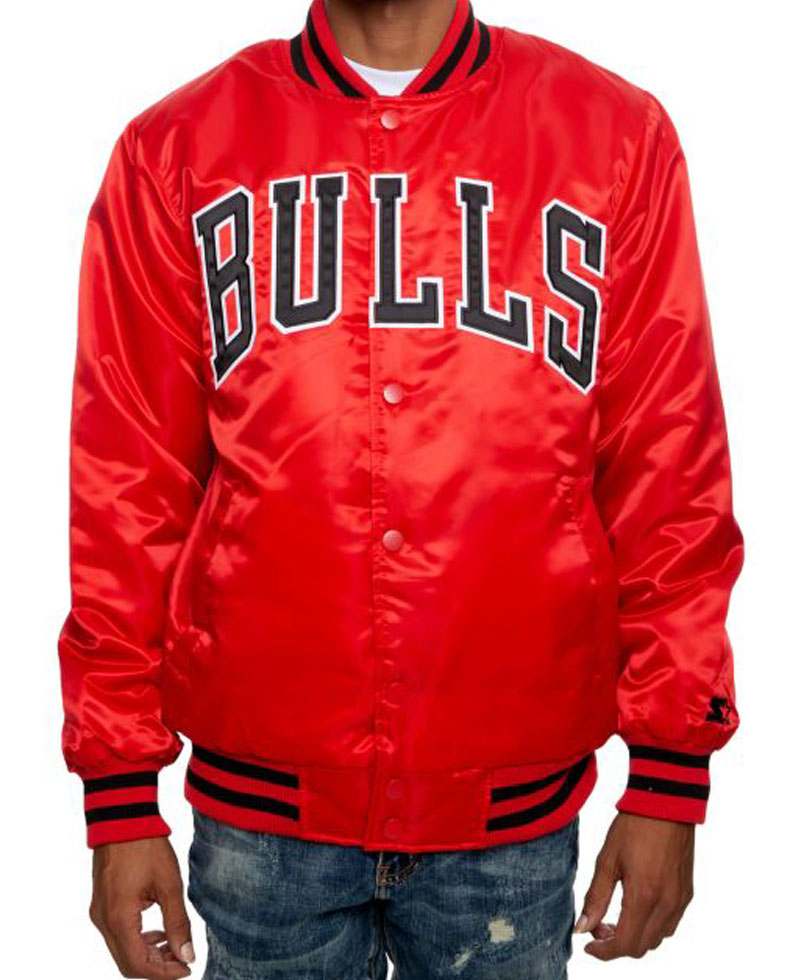 Men's Chicago Bulls Bomber Satin Red Jacket Men's Chicago Bulls Bomber Satin Red Jacket