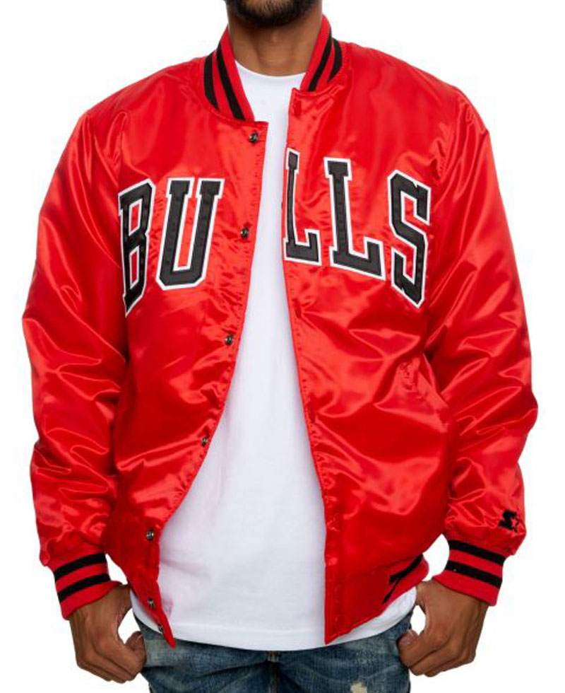 Men's Chicago Bulls Bomber Satin Red Jacket Men's Chicago Bulls Bomber Satin Red Jacket - Image 3
