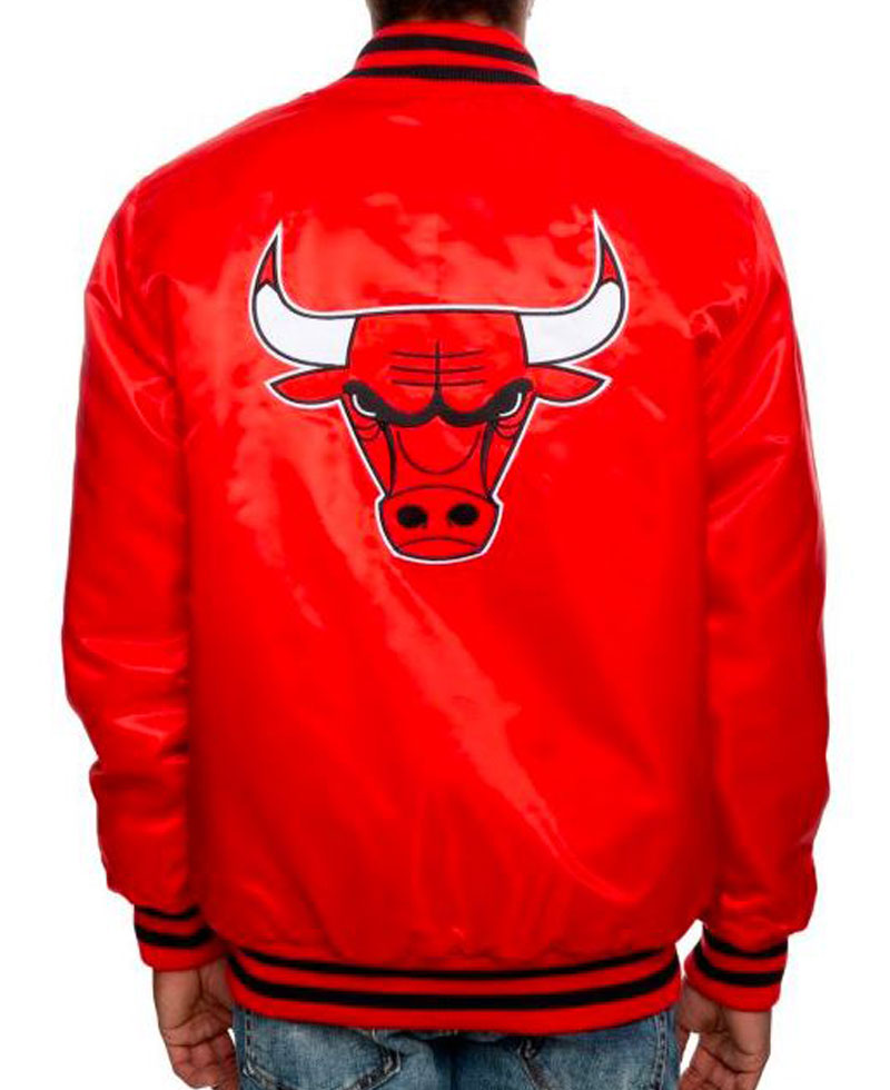 Men's Chicago Bulls Bomber Satin Red Jacket Men's Chicago Bulls Bomber Satin Red Jacket - Image 2