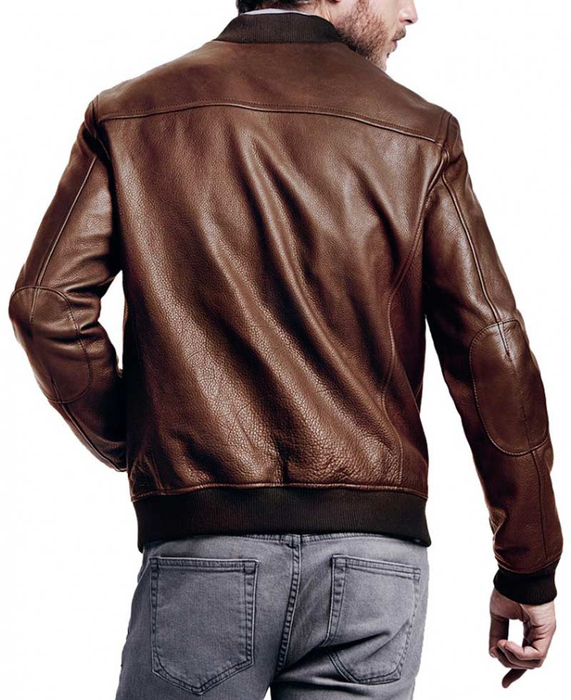 Men's Bomber Brown Leather Jacket Men's Bomber Brown Leather Jacket - Image 2