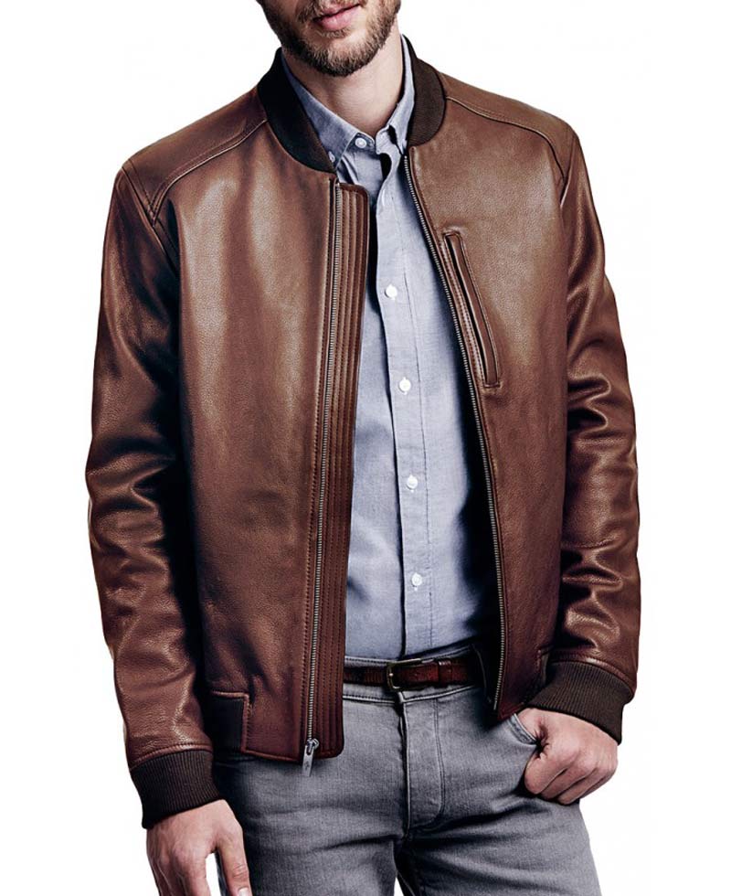 Men's Bomber Brown Leather Jacket