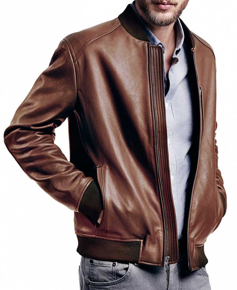 Men's Bomber Brown Leather Jacket Men's Bomber Brown Leather Jacket - Image 3