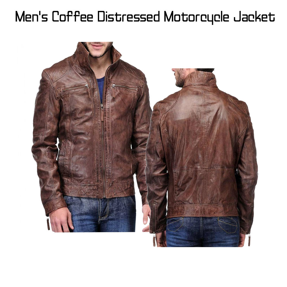 Biker Style Men's Distressed Leather Brown Jacket Biker Style Men's Distressed Leather Brown Jacket - Image 5