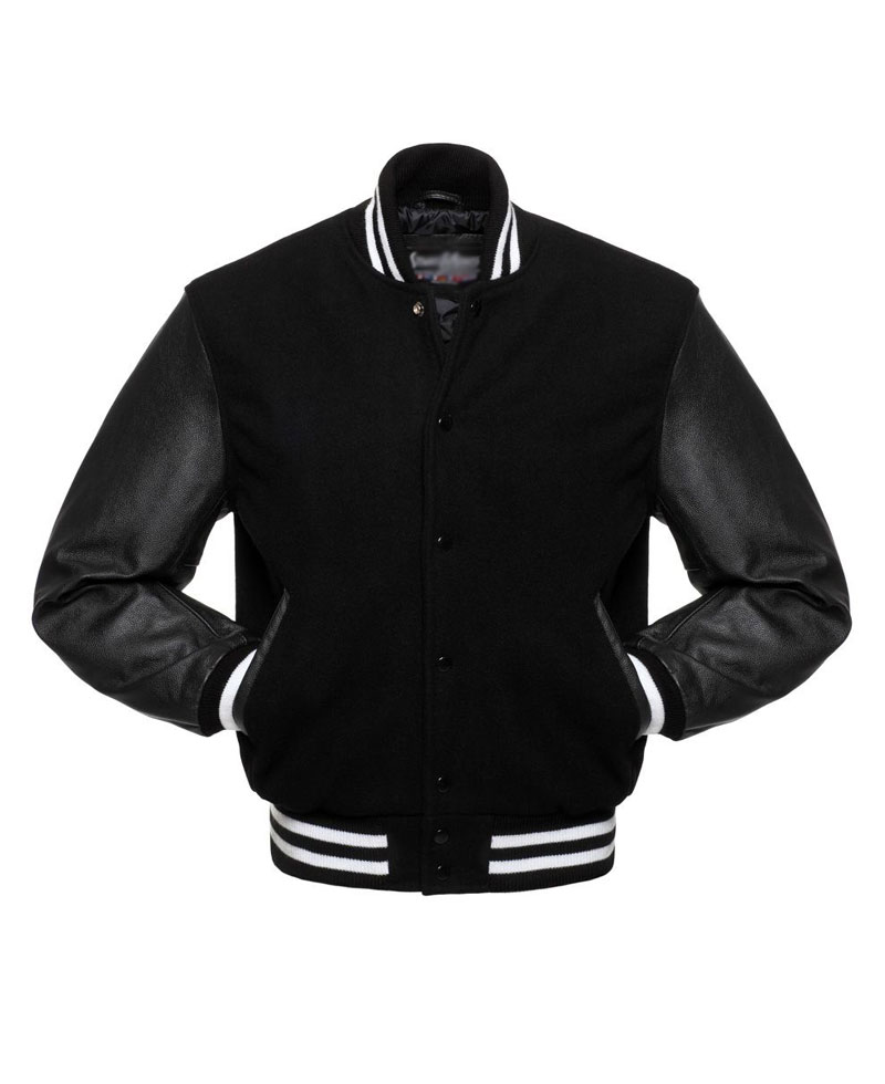 Men's College Black Bomber Jacket Men's College Black Bomber Jacket - Image 2