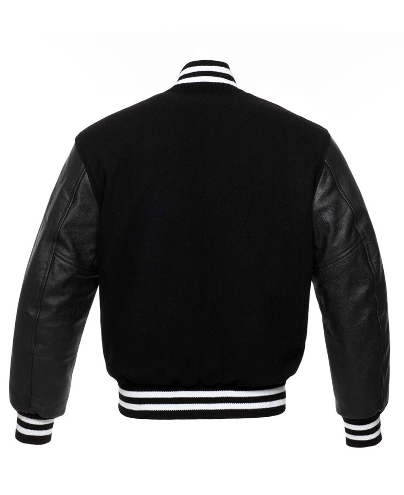 Men's College Black Bomber Jacket Men's College Black Bomber Jacket - Image 3