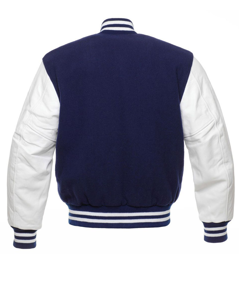 Men's College Varsity White and Navy Jacket Men's College Varsity White and Navy Jacket - Image 2