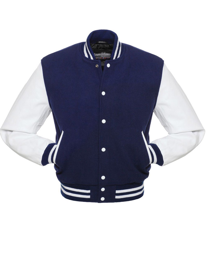 Men's College Varsity White and Navy Jacket Men's College Varsity White and Navy Jacket - Image 3