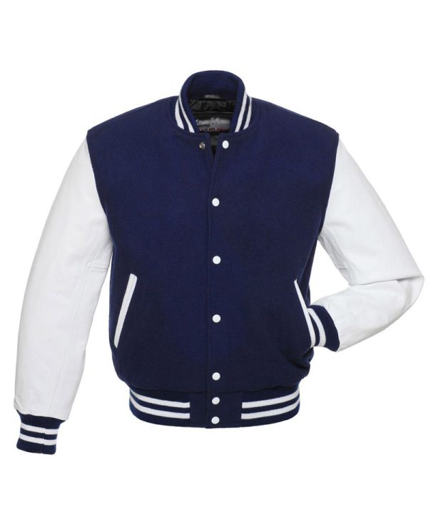 Men's College Varsity White and Navy Jacket